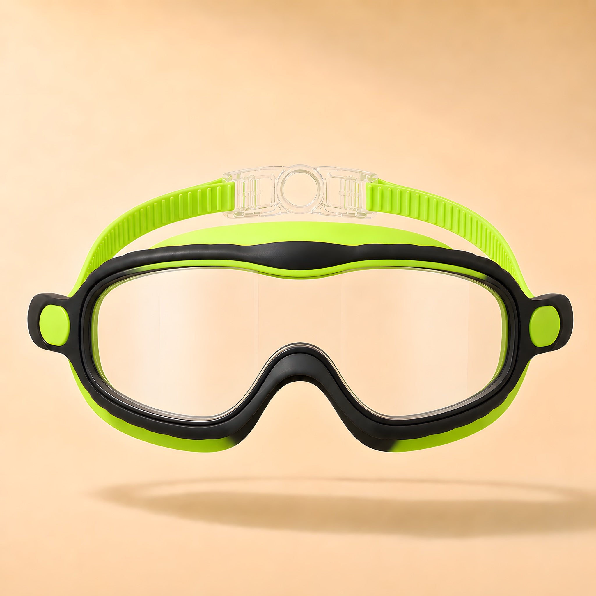 Lakeday kids swim goggles, Open Nose in Midnight Lime